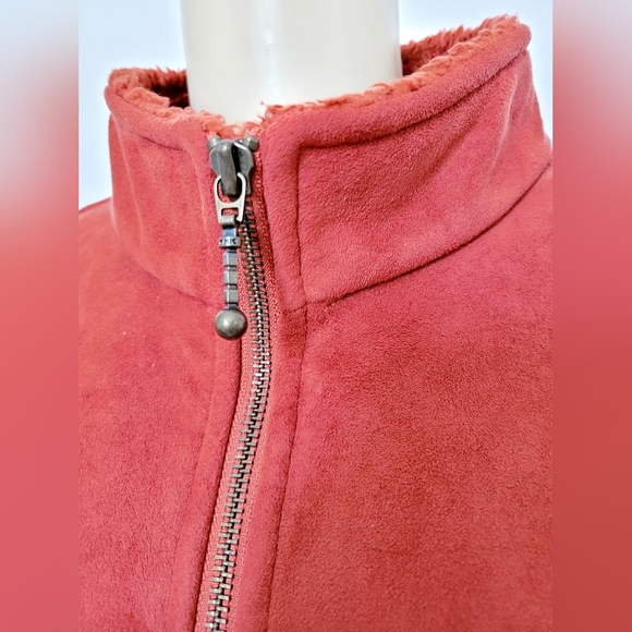 County Clothing Co Canada Faux Suede Sherpa Jacket Full Zip Terracotta Large - Picture 14 of 16